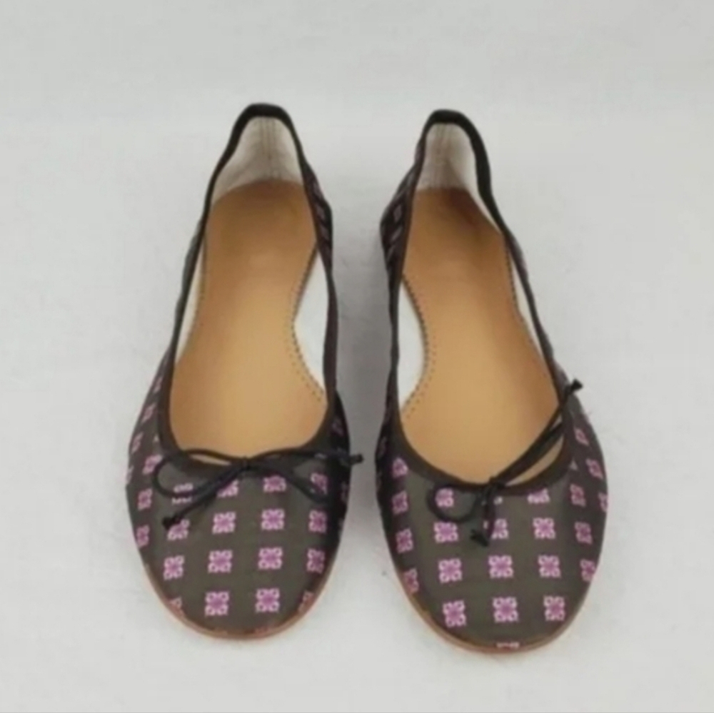 J. Crew Brown Ballet Flats with Pink Pattern